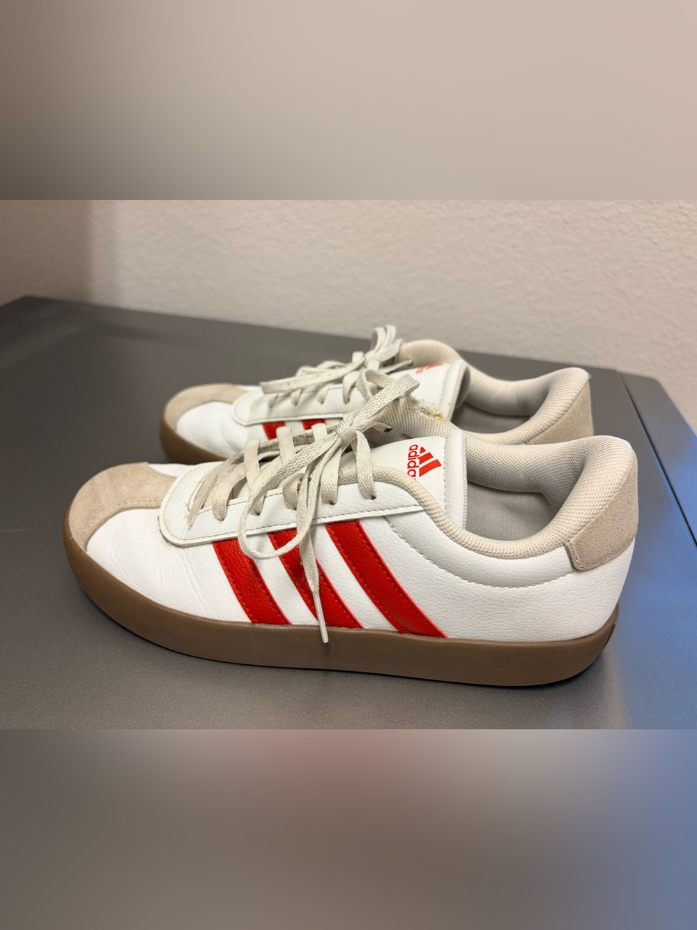 Adidas White Leather Sneakers with Red Stripes 6-Men